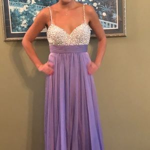 La Femme beaded, full length lavender gown